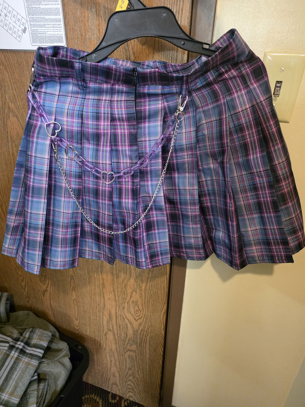 ROMWE Purple Plaid Pleated Mini Skirt with Heart Chain Accent